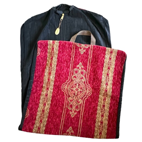 vintage tapestry garment travel bag red/gold Gevive by Boyt - Picture 2 of 7